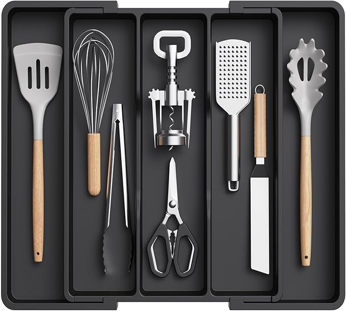 Lifewit Utensil Organizer for Kitchen Drawers, Expandable Utensil Organizer for Kitchen Drawers, Plastic Kitchen Spatula Tools and Gadgets Storage Divider