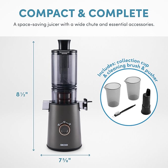 AROMA® Cold Press Juice Machine Slow Masticating Fruit and Vegetable Juicer for Home with Large 4-Inch Feeder and Double Pulp Filter