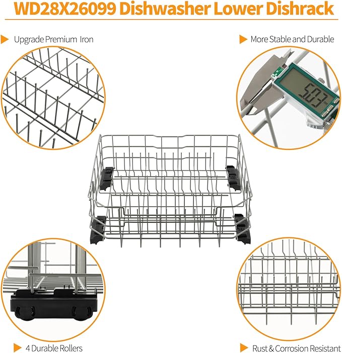 Atgestore WD28X34744 WD28X26099 Dishwasher Lower Rack Replacement for GE Dishwasher Lower Rack Parts GDF510PSD1SS GDT645SSN2SS General Electric Dishwasher Assembly Bottom Dishrack Roller