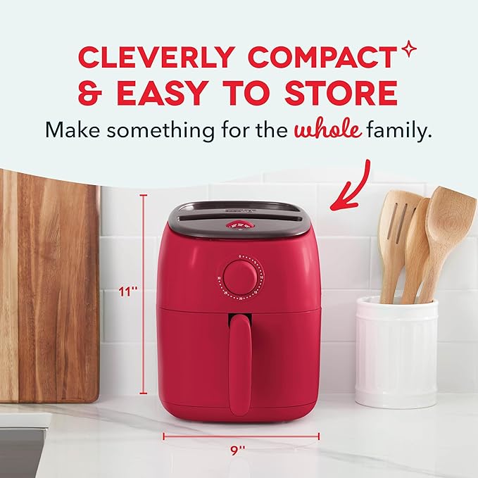 Dash Tasti-Crisp™ Air Fryer - AirCrisp® Technology - Compact Design with Adjustable Temperature Control - Nonstick Fry Basket & Auto Shut-Off Feature - 2.6 Quarts - Red