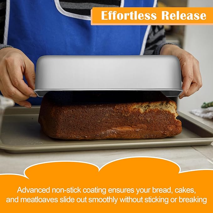 E-far Loaf Pan for Homemade Bread-2 Pack, 12” x 5” Large Stainless Steel Loaf Pans, Long Metal Bread Baking Mold for Banana Cake Meatloaf Sourdough Lasagna, Nontoxic & Dishwasher Safe
