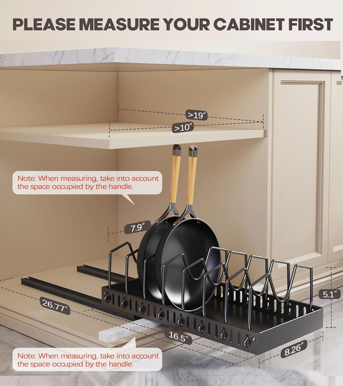 Pull Out Pots and Pans Organizer Under Cabinet, Sliding Lid Holder and Pan Rack in Kitchen, Slide Out inside Cabinet Storage for Pot Lid, Bakeware, Dishes, 8 Adjustable Dividers, 2 Pack Black