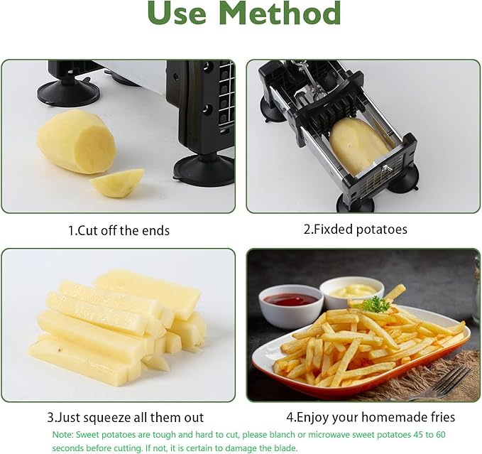 Votron French Fry Cutter Potato Cutter Stainless Steel with 2 Size Durable Blades for Vegetables, Potato, Onions, Carrots, Cucumbers, Fruits, Apples