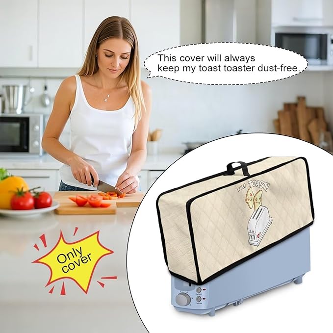 Bread Print Toaster Cover 2 Slice Anti-sputtering Washable Fabric Toaster Cover Dust Proof Kitchen Appliance Covers for Home Use Anti-Fingerprint Design