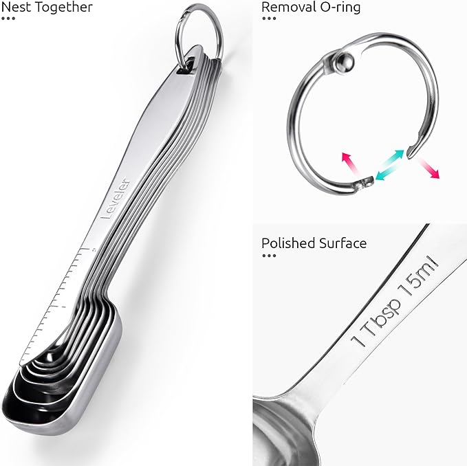 U-Taste 18/8 Stainless Steel Measuring Cups and Spoons Set of 10, and 18/8 Stainless Steel Square Measuring Spoons Set of 8 (Black+Silver)