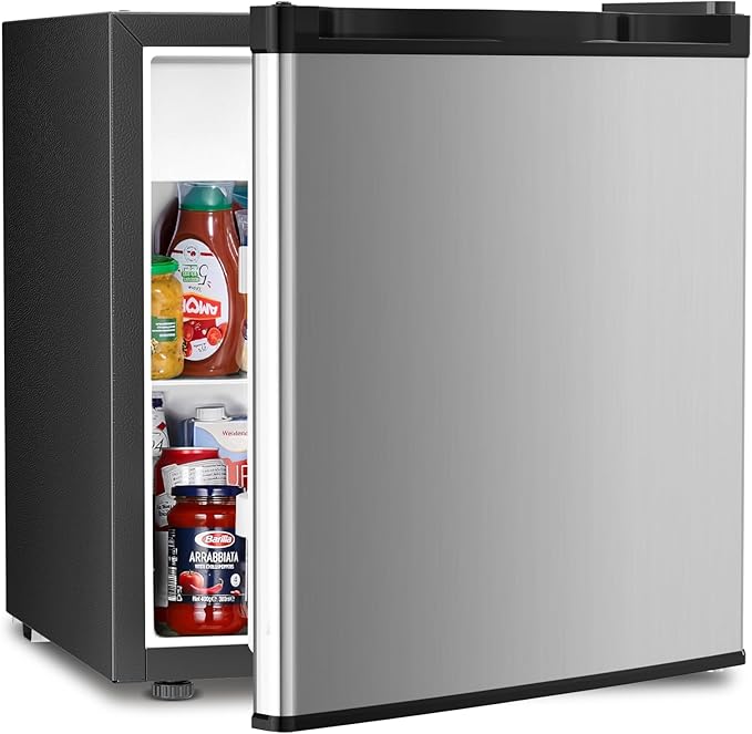 Antarctic Star Compact Refrigerator Mini Fridge with Freezer, Single Reversible Door, Dorm Fridge, Wire Shelf, Defrost Button, for Bedroom, Office, kitchen, 1.7 Cu. Ft, Steel