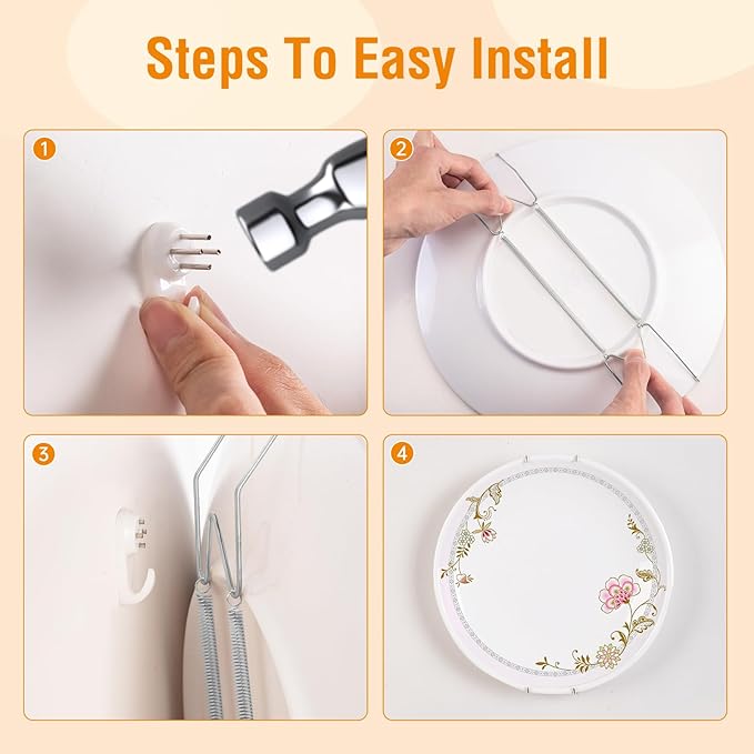 3 Pack Plate Hangers for The Wall, Suitable for 10-14 inch Art Plate, Stainless Steel Invisible Heavy Duty Wire Plate Holder with Wall Hooks, Plate Hangers for Displaying Plates, Platter, Dish, Silver