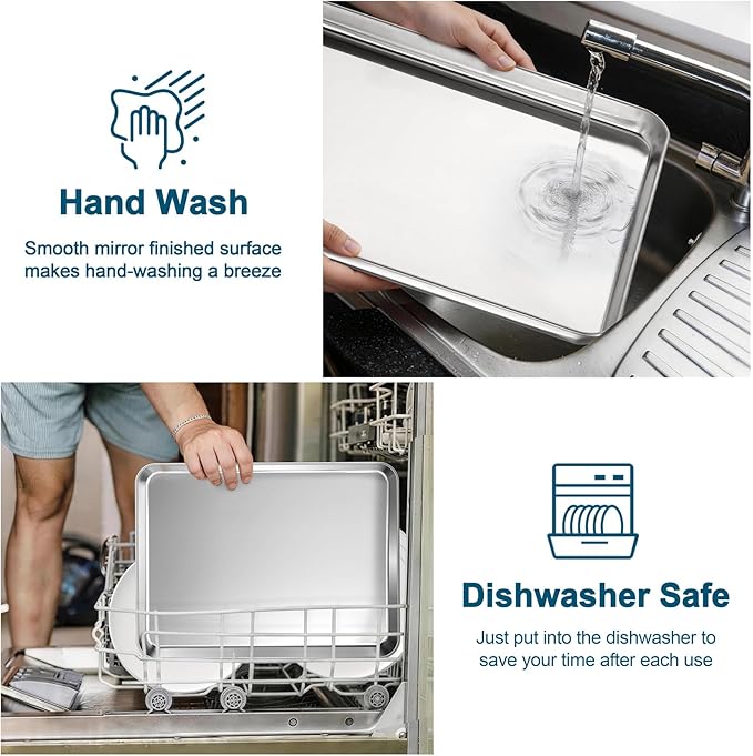 TeamFar Baking Sheet Pan, 6 Pack Stainless Steel Half Size Baking Pans Set, Metal Large Cookie Sheets for Baking/Roasting/Serving, Non-Toxic & Heavy Duty, Dishwasher Safe, 17.6” x 13” x 1”