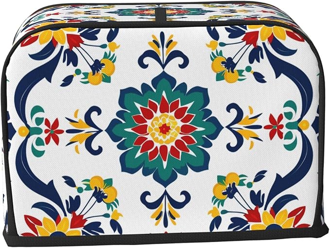 Traditional Mexican Trible Toaster Cover 2 Slice, Cute Rural Bread Machine Cover, Washable Dust-Proof Cover for Kitchen Small Appliance Cover,with Top Handle