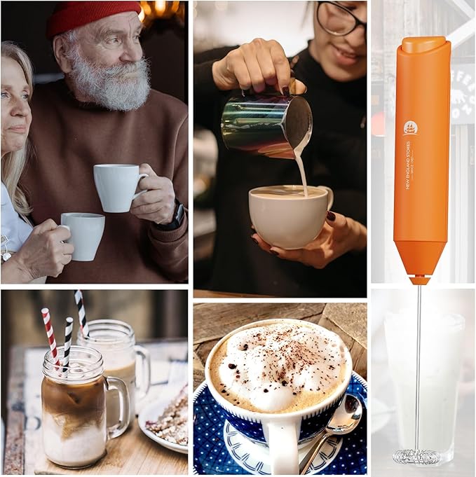 Powerful Milk Frother Handheld Foam Maker, Mini Whisk Drink Mixer for Coffee, Cappuccino, Latte, Matcha, Hot Chocolate, No Stand, Coral