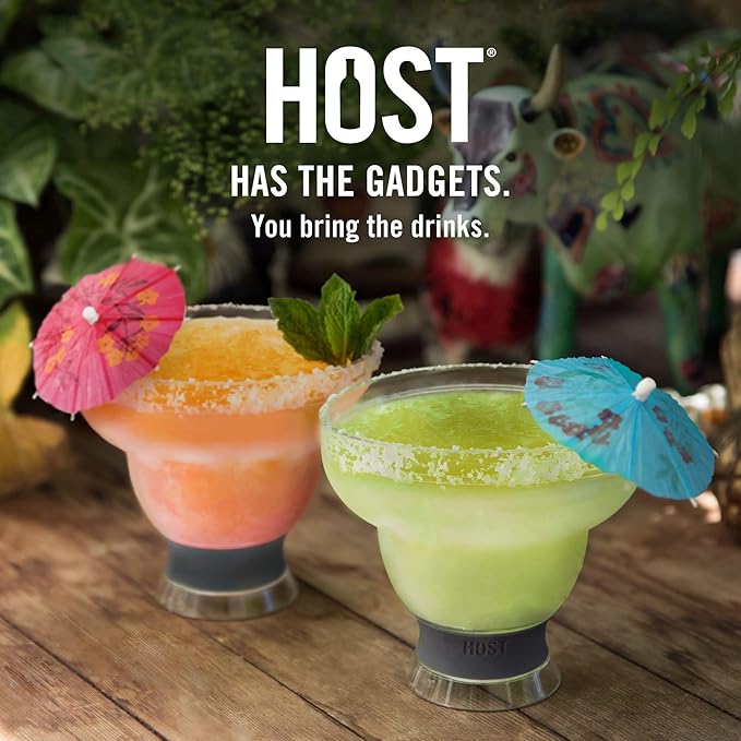 Host Freeze Plastic Margarita Glasses, Gifts for Moms, Home Bar Gifts for Women, Insulated Cocktail Glasses for Slush Drinks and Frozen Cocktails, Margarita Cups, 12 oz, Set of 4, Gray