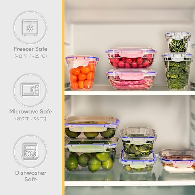 Superio Plastic Food Storage Containers with airtight Lid for Pantry, Fridge- BPA Free, Leakproof Sealed Container- Microwave, Dishwasher and Freezer Safe, Clear (17 Cup- 6 Pack)