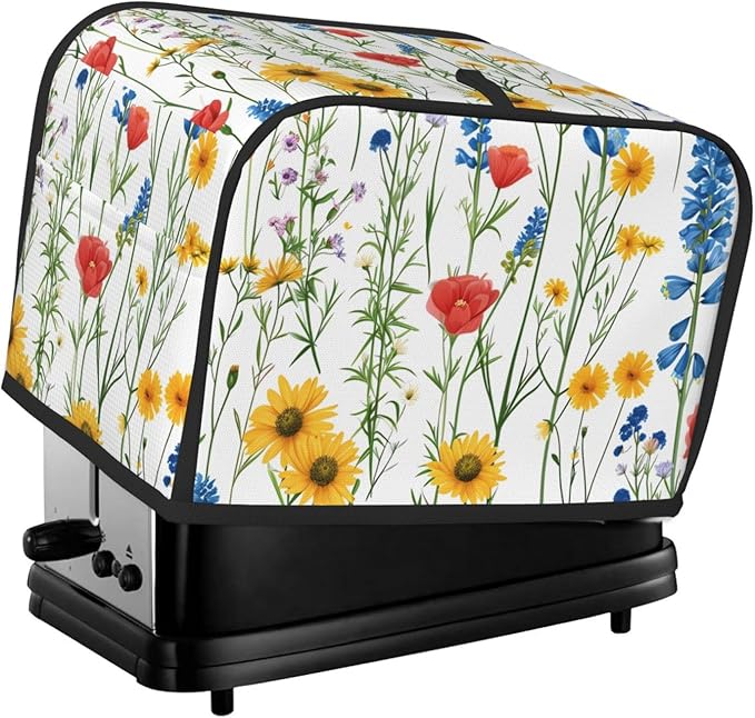 Summer Wildflower Toaster Cover 2 Slice, Cute Rural Bread Machine Cover, Washable Dust-Proof Cover for Kitchen Small Appliance Cover,with Top Handle