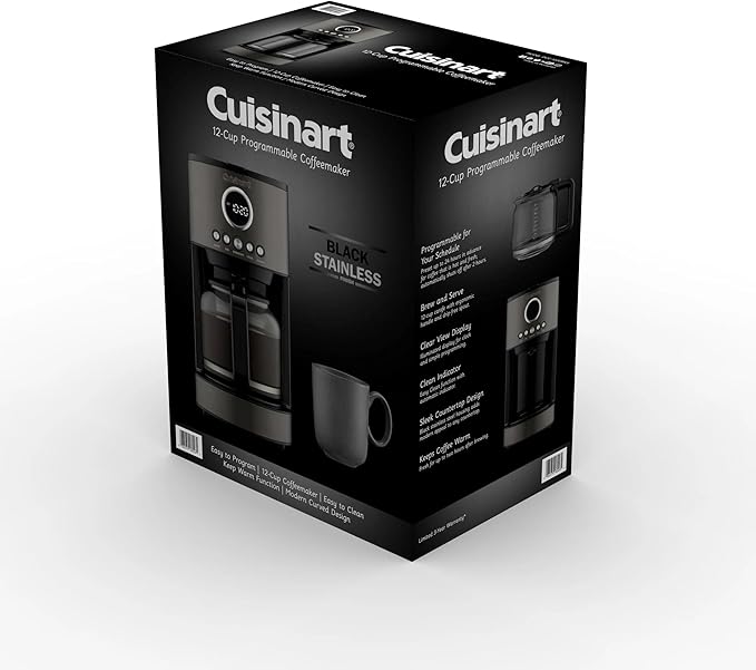 Cuisinart Stainless Steel 12-Cup Coffee Machine, Black Stainless Steel DCC-1220BKS
