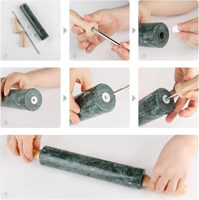 Koville Marble Rolling Pin, Non-Stick Stone Dough Roller, Rolling Pin for Baking,Pasta, Dumpling, Ravioli, Fondant,Pie Crust, Kitchen Baking Pastry Tools