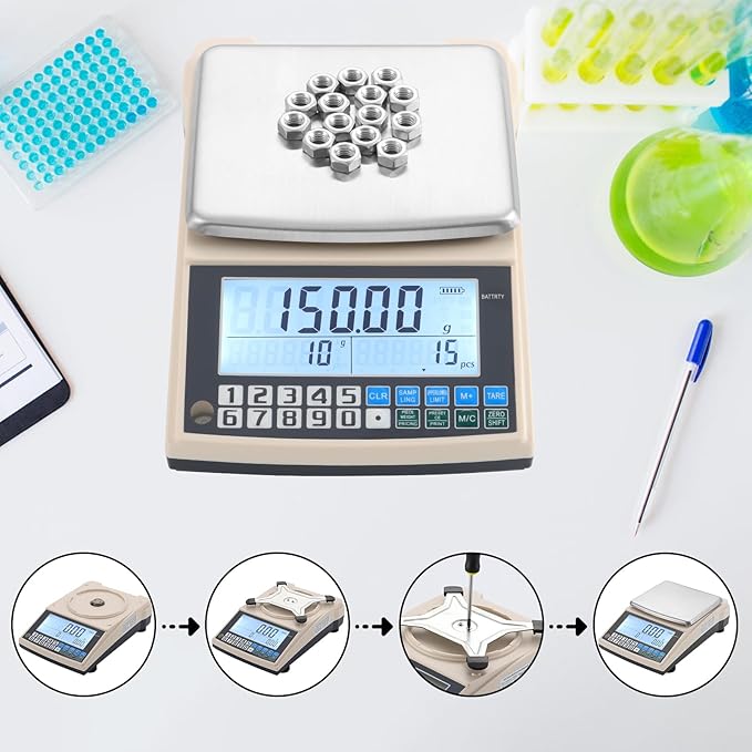 Lab Scale 5000gx0.01g High Precision Lab Gram Counting Scale with RS232 Port & Calibration Weight & Battery, Lab Analytical Balance Scientific Electronic Scale for Kitchen, Jewelry, Gold, Industrial