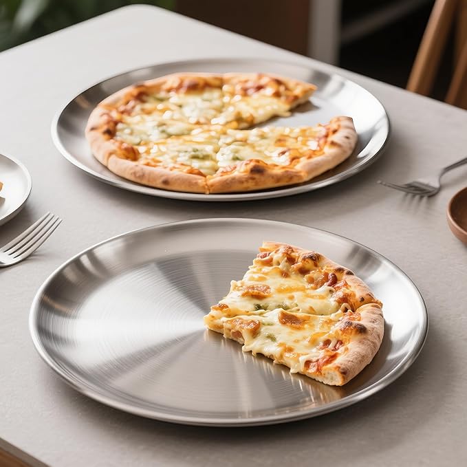 AWTBDP 12 Inch Pizza Pan for Oven Set of 2, Non-Stick Stainless Steel Pizza Pans, Sturdy Non-Toxic Round Pizza Tray for Cookie Pizza Pie Cake, Dishwasher Safe & Easy Clean