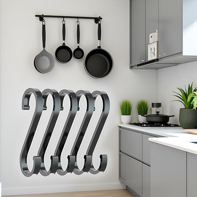 5 Pcs Black S-Shaped Hooks,Space Aluminum S Hook Multifunctional Hanging Hook Clasp Holder for Kitchen Bedroom Utility Hooks, Industrial Hooks Hardware, Home Storage Hooks