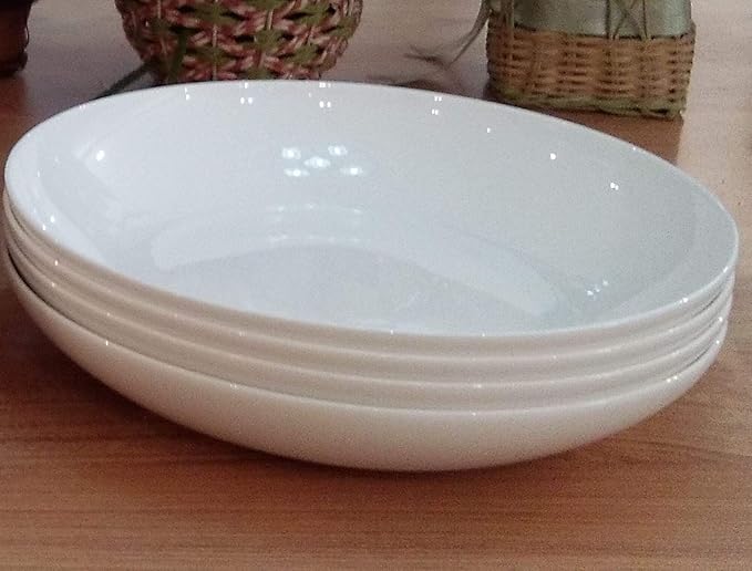 Mikasa Delray Bone China Pasta Bowls Set of 4, 9 Inch White Serving Bowls for Pasta, Salad, Soup, Lightweight and Durable Dinnerware