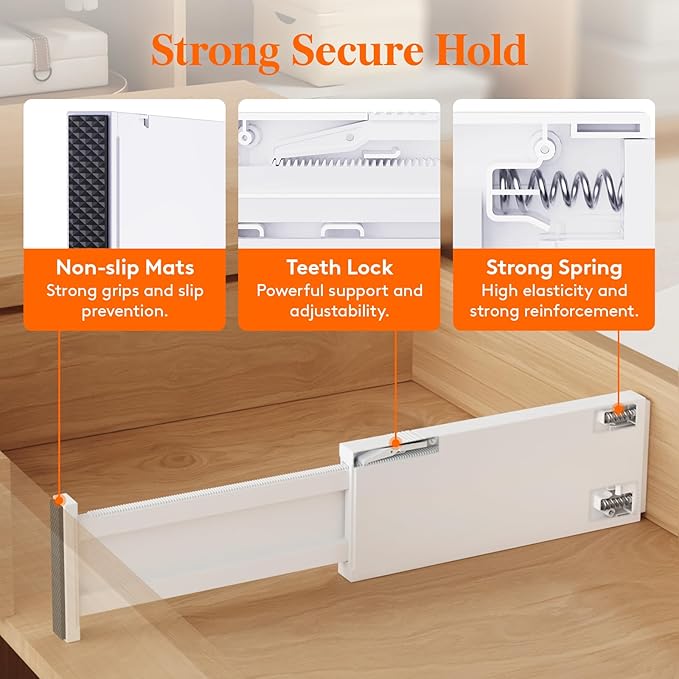 Lifewit 8 Pack 4" High Drawer Dividers 28-43.5cm/11-17" Adjustable Drawer Organizer for Clothes/Utensils, Expandable Drawer Separator in Dresser/Kitchen/Bedroom/Office Organization & Storage White
