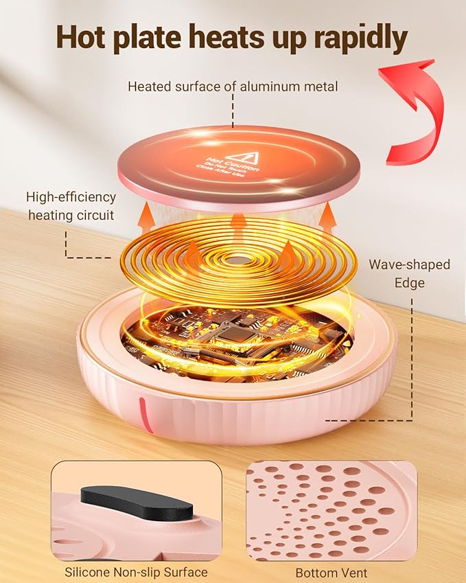 HouseGem Large Candle Warmer Plate - Coffee Cup Mug Warmer for Desk, Candle Melter, Electric Mug Heater for Beverages, Milk & Tea, Coffee Accessories Ideal Gifts Keep Cup Warm (Pink)