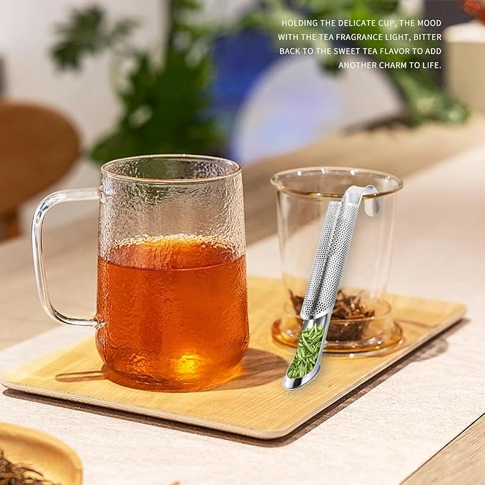 2 Pcs Stainless Steel Tea Diffuser, Stainless Steel Tea Strainers for Loose Tea with Hanging Hook Handle，Stainless Steel Long Handle Tea Steeper Diffuser for Leaf Tea, Coffee, Spices, Seasonings