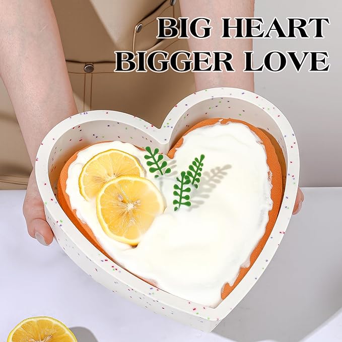 10 Inch Heart Shaped Cake Pans Silicone Large Nonstick Heart Cake Pan Set of 2, Food Grade Silicone Heart Molds for Baking, Easy to Clean Oven Air Fryer Freezer Safe（Cream, Confetti）