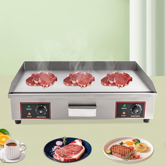 Commercial Electric Griddle, 30" 3000W Electric Countertop Flat Top Griddle Grill, Non-Stick Stainless Steel Teppanyaki Grill, Adjustable Temperature Control 122-572℉ (No Plug)