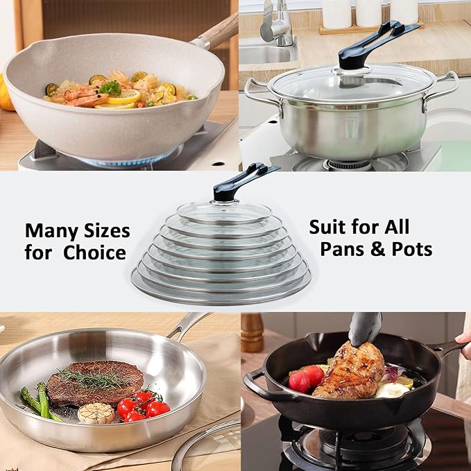 Glass Lid For Pots, Pans and Skillets, Round Tempered Clear Glass Cover Replacement with Steam Vent, Heat Resistant Handle, 11″, 12″, 12.5″, 13.5″ And 14″,11 Inch Fit Inner dia 10.8″-11.3″