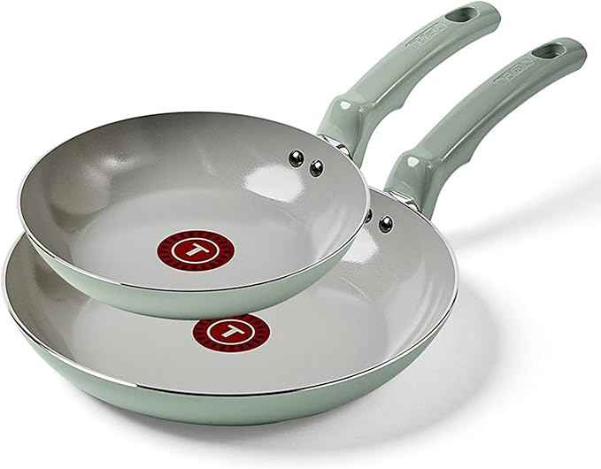 T-Fal Refresh Ceramic Nonstick Frying Pan 2-Pc Set, 8" & 10", Oven Broiler Safe up to 350°F Cookware, Ceramic Frying Pan Skillet, Pots & Pans, Mint Green