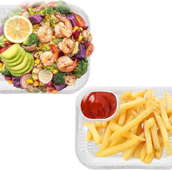 RHBLME 300 Pack Large 8"x6" Plastic Nacho Trays, 2 Compartment Disposable, Plastic Nacho Containers with Chip and Dip Holder for Party, Festivals, Kids, Theater