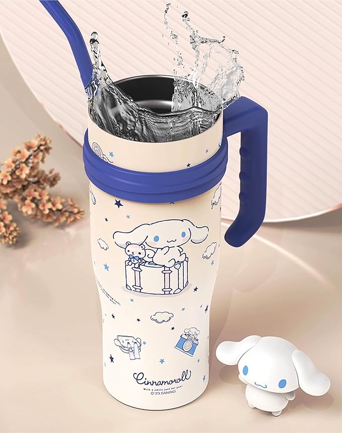 Cinnamoroll Stainless Steel Insulated Tumbler with Lid, Straw & Handle 1200ml - XL Size, White