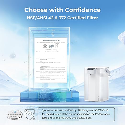 Waterdrop EDC01W Electric Water Filter Pitcher, 98% Chloramine Reduction, Rechargeable Water Dispenser, Instant 200-Gallon 15-Cup Countertop Purifier, NSF/ANSI 42, Reduce PFOA/PFOS, Lead, White