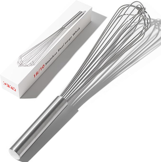 18/10 Stainless Steel Large Whisk, 17" Commercial Heavy Duty Whisk for Whipping Eggs, Mixing Batter, Making Sauces, Long Wisk Dishwasher Safe