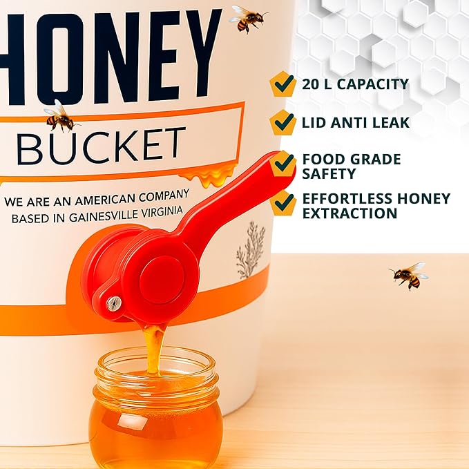 Bundle SunVara 5 Gallon White Honey Extractor Equipment Bucket Food-Grade PP 20L Capacity/SunVara Bee Storage Beehive Frame Honeycomb Resealable Bag Reusable Beekeeping Equipment 10 Bags