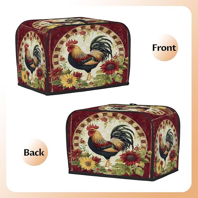Rooster Red Animal Toaster Cover 4 Slice Dust and Fingerprint Protection Toaster Bread Maker Covers Washable Kitchen Small Appliance Covers for Kitchen Accessories Decor Bakeware Women Gift