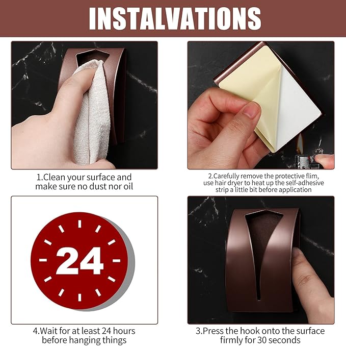 Boao 4 Pcs Self Adhesive Towel Hook Holder Grabber Stainless Steel Kitchen Dish Towel Hook Wall Mount Non Drilling Hangers Rack Hand Tea Holders for Bathroom Accesories Kitchen Gadgets(Brown)