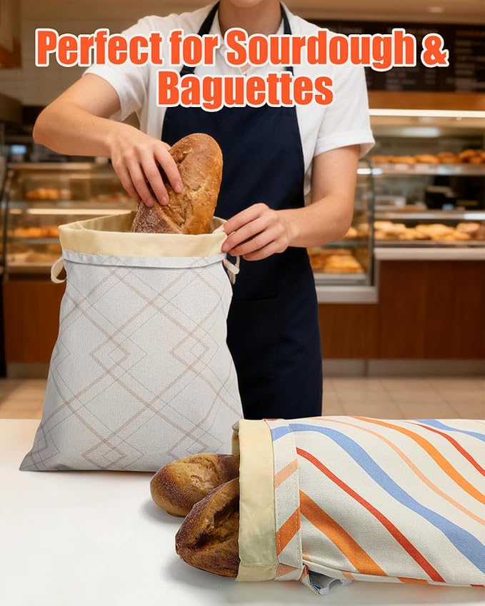 Reusable Bread Bags for Sourdough - Beeswax Cotton Bread Bags for Homemade Bread, Thicker Cloth Design for Freezing to Keep Bread Fresh, 2 Pack XL 17x13 Inch