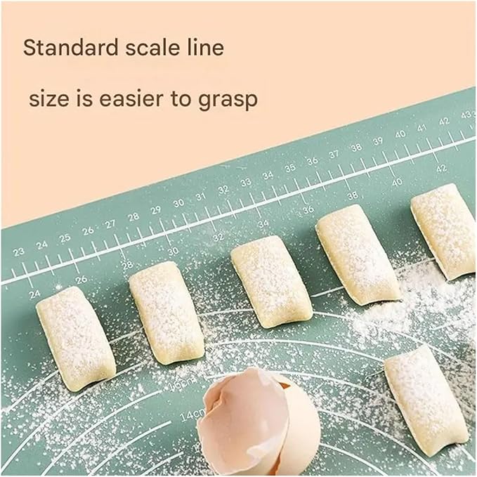 Silicone Measuring Kneading Pad Set Household Rolling Pin Dough Large Thick Non-slip Non-stick Bottom Baking Tool(Scraper green)