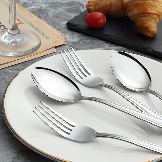Unokit 24-Piece Forks and Spoons Set - Forks and Spoons Food Grade Stainless Steel Silverware for Home, Kitchen and Restaurant, 12-Fork and 12-Spoon, Mirror Polished&Dishwasher Safe