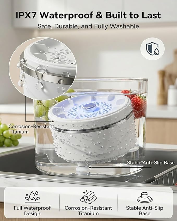 Ultrasonic Fruit and Vegetable Produce Cleaner Device Washing Machine Portable Wireless Waterproof Veggies Wash Cleaning Purifier with Titanium Electrolysis Purification for Home Kitchen(1PC)