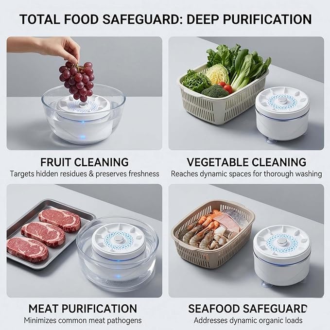 Produce Cleaner, Fruit And Vegetable Washing Machine, 2026 Upgraded Fruit Cleaner Device With Titanium Electrolysis Purification For Home Kitchen, Vegetable Washer Machine (1pc)