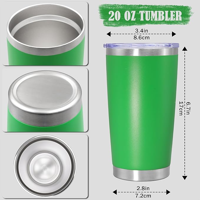 20 oz Tumbler Coffee Travel Tumblers Bulk with Lid Stainless Steel Double Wall Vacuum Insulated Mug Powder Coated Cups fit Car Cupholder for Hot and Cold - Green, 12Pack