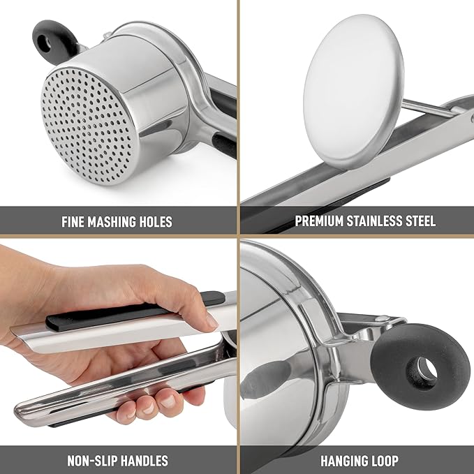 Bellemain Large Potato Ricer 15oz – Heavy Duty Stainless Steel Potato Masher for Smooth Mashed Potatoes, Baby Food & Gnocchi Maker