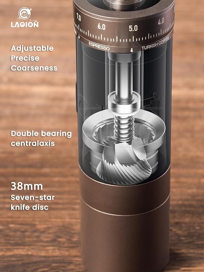 LAOION L6 Manual Coffee Grinder with Straight Handle, Hand Coffee Grinder for Espresso, Moka, Drip, French Press with External Adjustment Ring, Precision-Consistent Stainless Steel Conical Burr