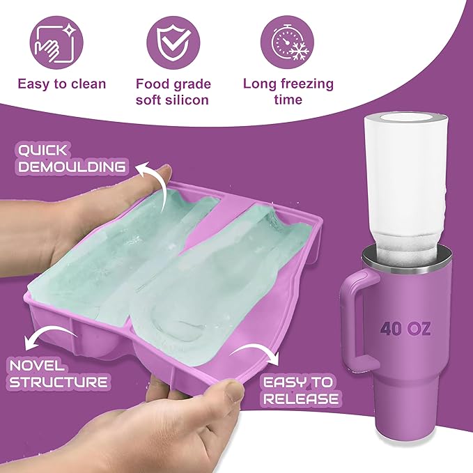Ice Mold for 40oz Tumbler Cup – Hollow Cylinder Silicone Ice Cube Tray, Easy Fill & Release Ice Mold for Freezer, BPA-Free, Compatible with Stanley 40oz, Whiskey & Cocktail (Purple)