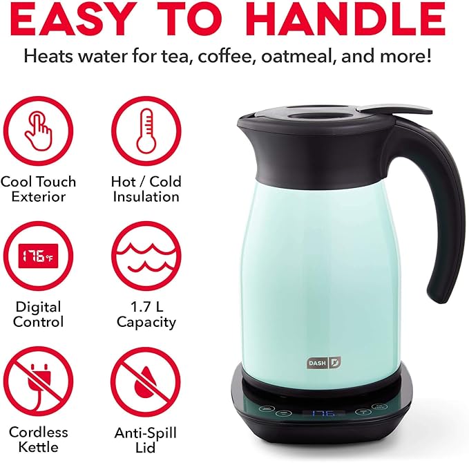 Dash Insulated Electric Kettle, Cordless Hot Water Kettle - Matte Aqua, 57oz/1.7L
