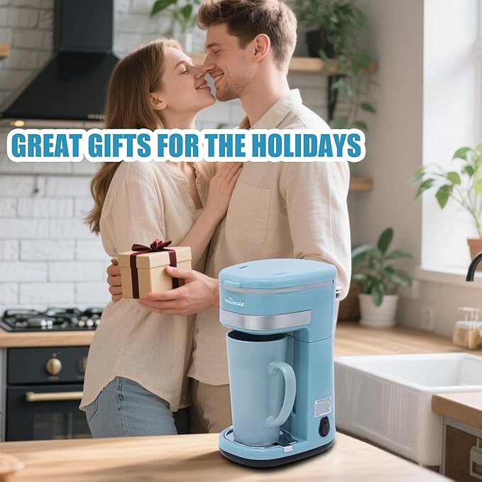Coffee Machine, Single Serve Coffee Maker,One Cup Coffee Maker with Reusable Filter & One-touch Control Button, Portable Brewer for Camping, Travel & Home, Easy To Clean& Store, 15oz/450ml