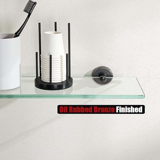 JQK Bathroom Glass Shelf Oil Rubbed Bronze, Tempered Glass Shower Storage 12 by 5 inches, 304 Stainless Steel ORB Wall Mount, TGS101L12-ORB