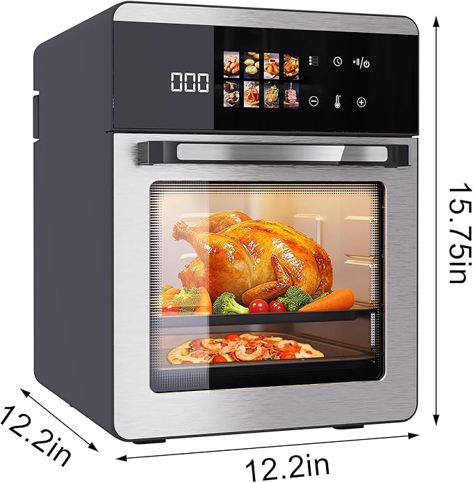 18QT Large Air Fryer Oven with Touch Screen Display, 10-in-1 Air Fry, Roast, Bake, Broil, Dry, Frozen, Proof Combo with Window, Family-Size, Multi-Function, Healthy Cooking 120V